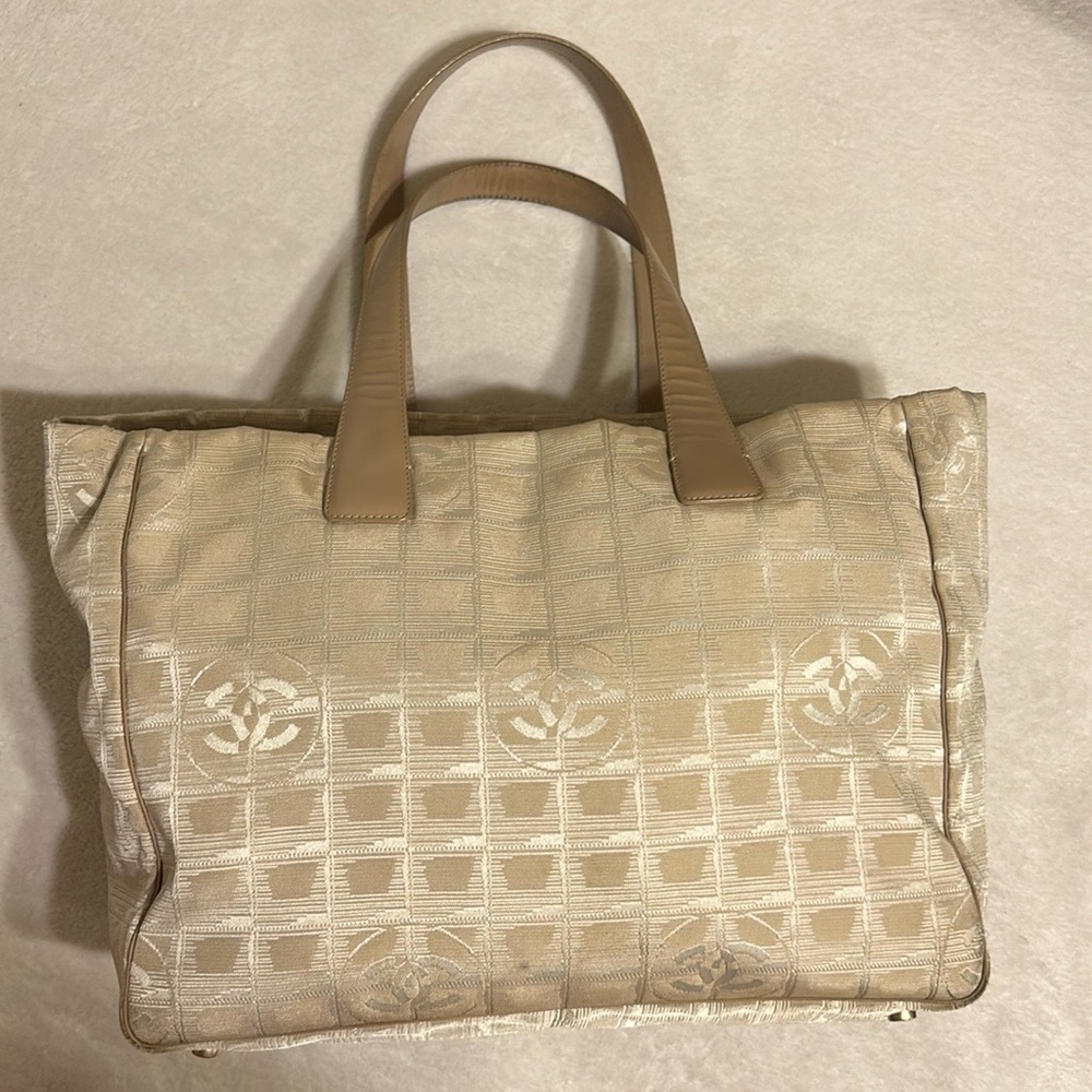 Authentic Chanel Interlocking Cc Logo Beige Trave… - image 1